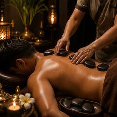 Hot stone massage with heated basalt stones, Body Sky Cluster U